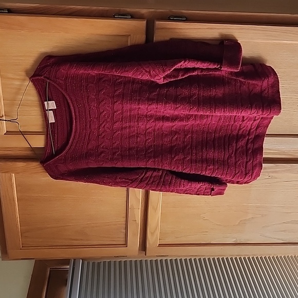 Sweaters - NorthCrest Burgandy Cable Knit Crewneck Sweater, Size Large